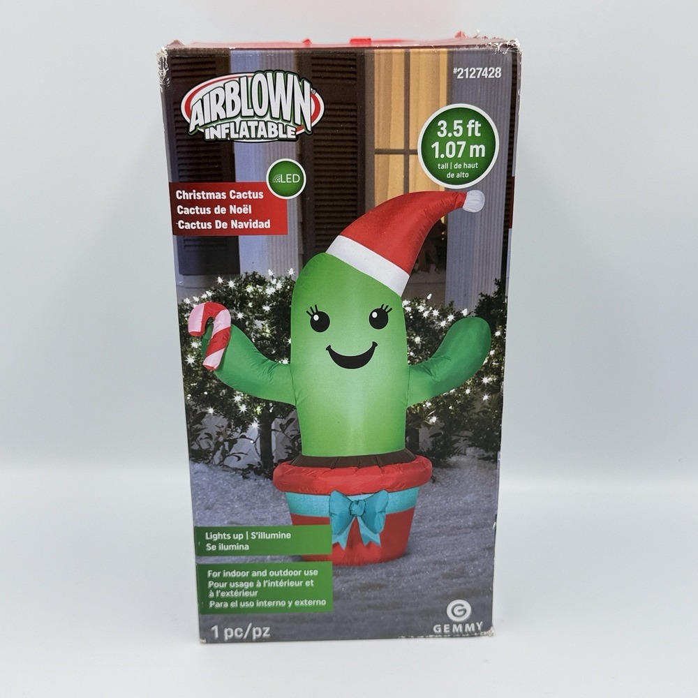 Gemmy Airblown Christmas Cactus Inflatable 3.5 Ft LED Yard Decor New in Box